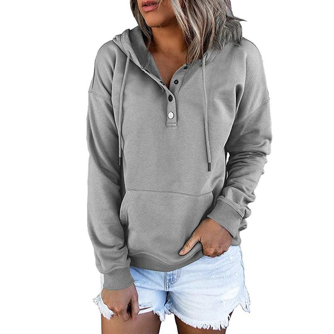 Ladies casual hoodie with button placket and kangaroo pocket Lune London