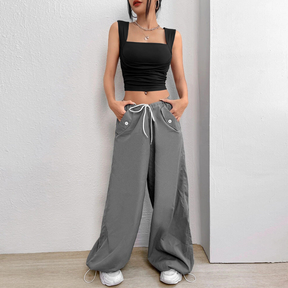 Chic & Stil Women's Short Tank Top with Sophisticated Draping and Square Neckline