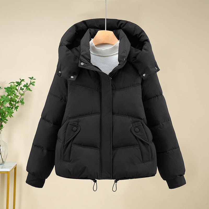 Ladies modern down jacket with removable hood and practical pockets Lune London