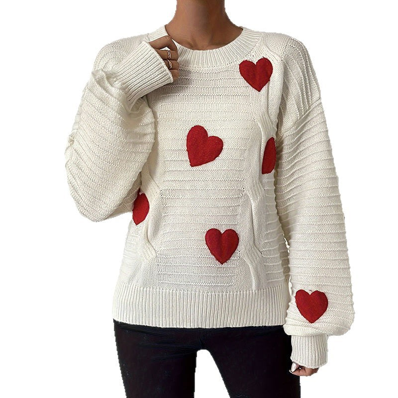 Pull femme en tricot avec appliqués en forme de cœur au design moderne Chic & Stil
