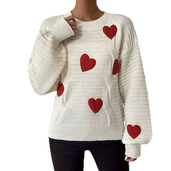 Pull femme en tricot avec appliqués en forme de cœur au design moderne Chic & Stil