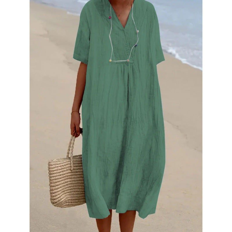 Casual midi dress for ladies with V-neck and loose fit Lune London
