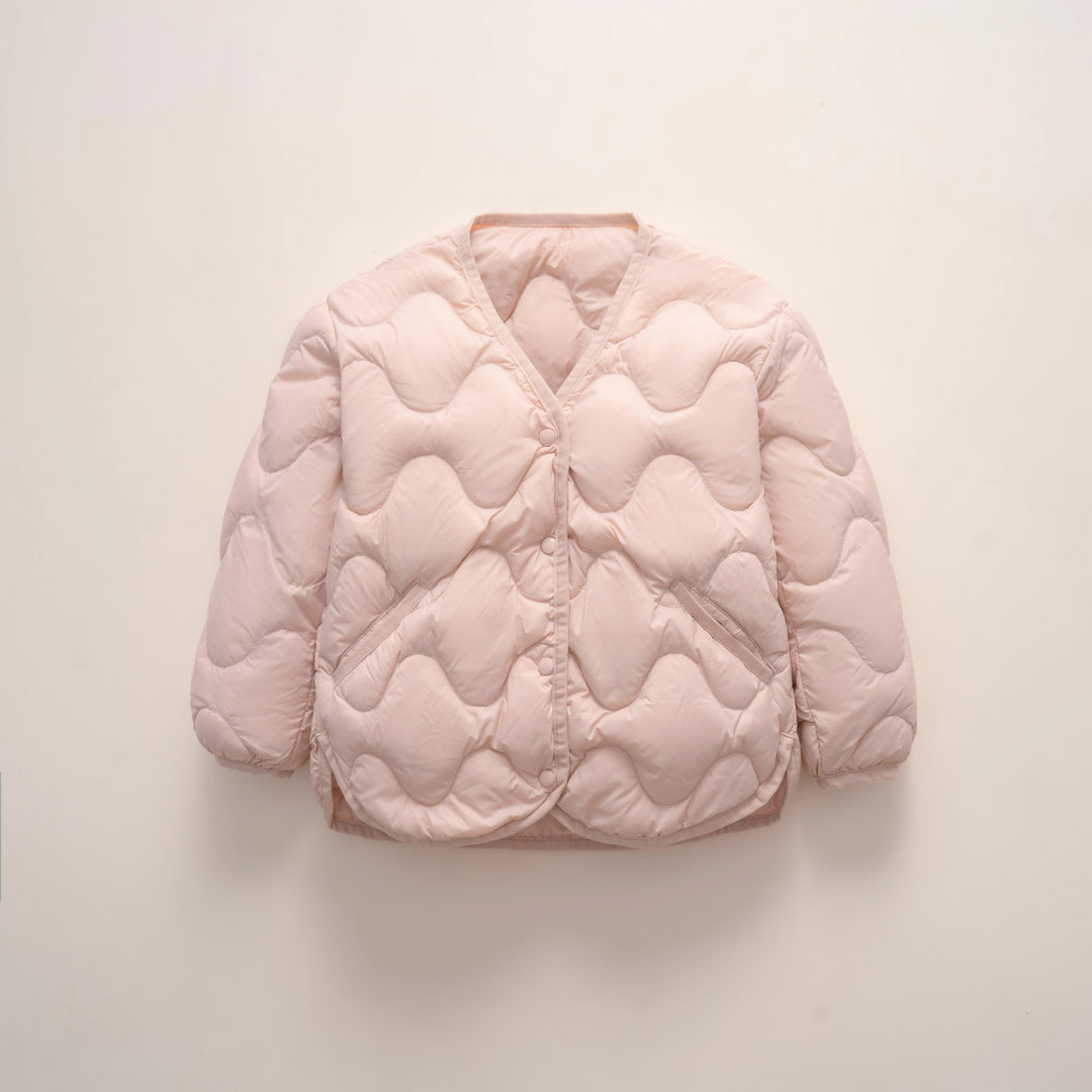 Quilted down jacket for women with modern wave patterns and practical pockets Lune London