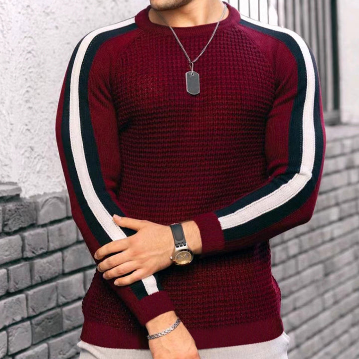 Men's trendy crew neck sweater with textured surface and contrasting stripes Lune London