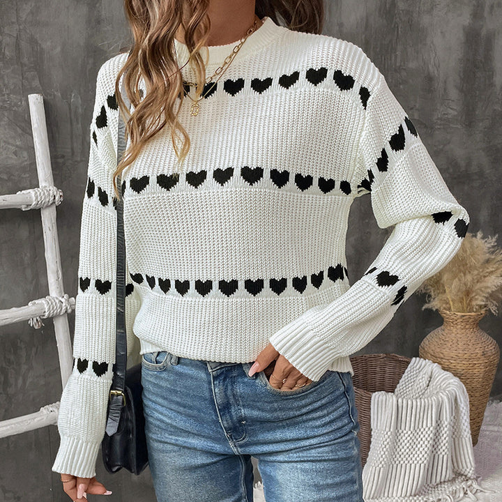 Casual knitted sweater for women with heart pattern Lune London