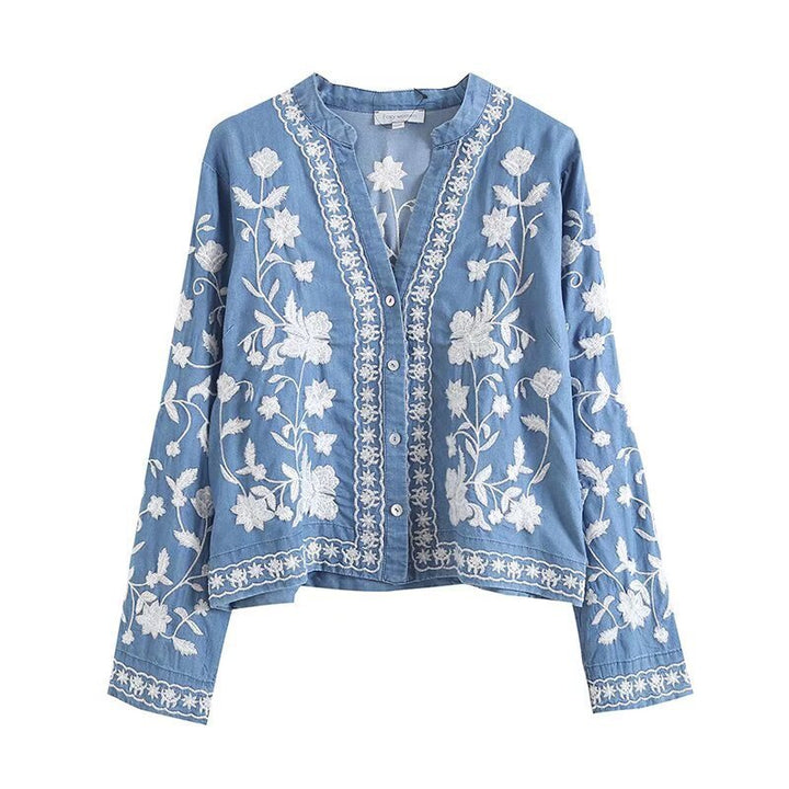 Embroidered blouse for women with fine ruffle details Lune London