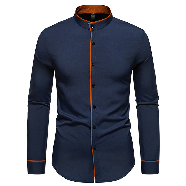 Men's long sleeve shirt with modern stand-up collar and embroidered details Lune London