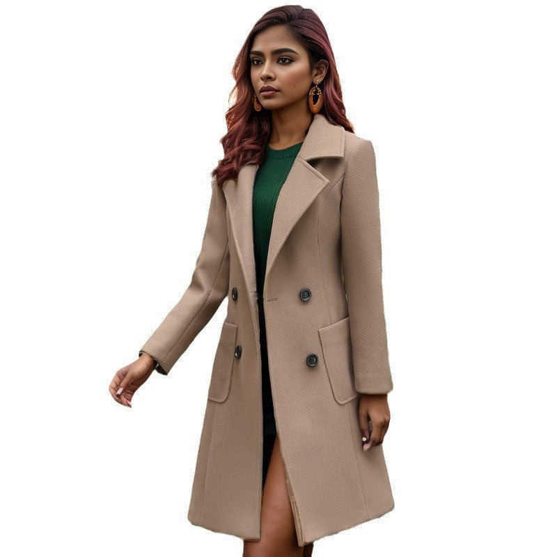 Modern wool coat for women with double-breasted buttons Lune London