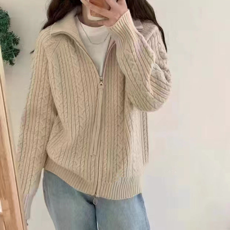 Cardigan pour femmes avec fermeture éclair et motif en cable céleste Chic & Stil