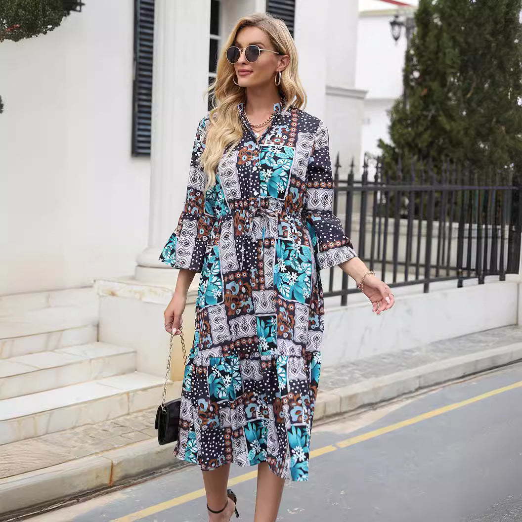 Long sleeve dress for women with colorful print Lune London
