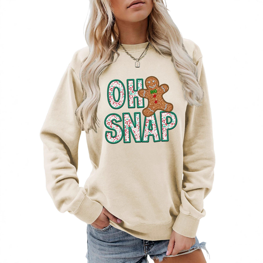 Sweatshirt pour femmes avec motif de bonhomme en pain d'épice amusant et lettrage étincelant Chic & Stil