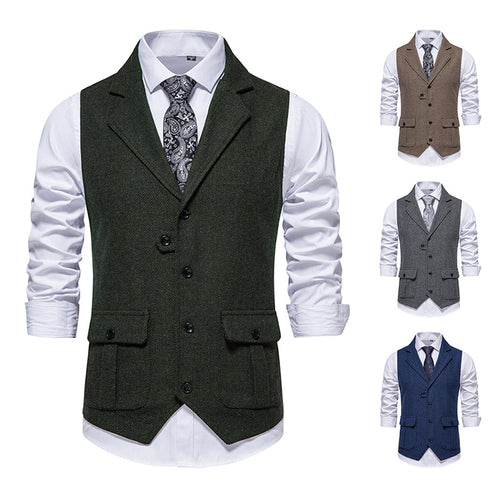 Men's suit vest with a modern herringbone design with practical pockets Lune London