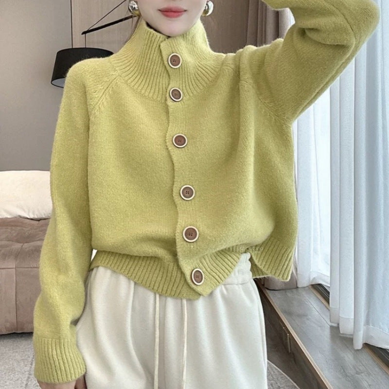 Lady cozy high collar cardigan with button details Lune London