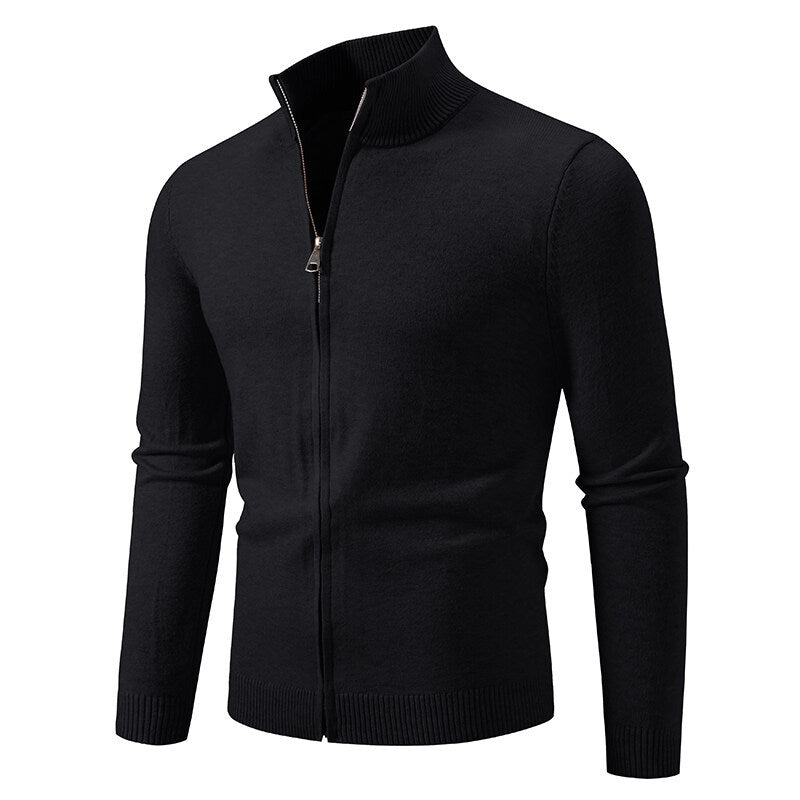 Men's Cardigan with Modern Stand-Up Collar and Functional Zipper Lune London