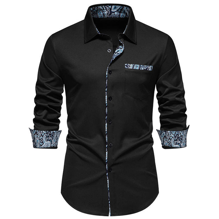 Men's Long Sleeve Shirt with Fashionable Paisley Pattern On Collar and Cuffs Lune London