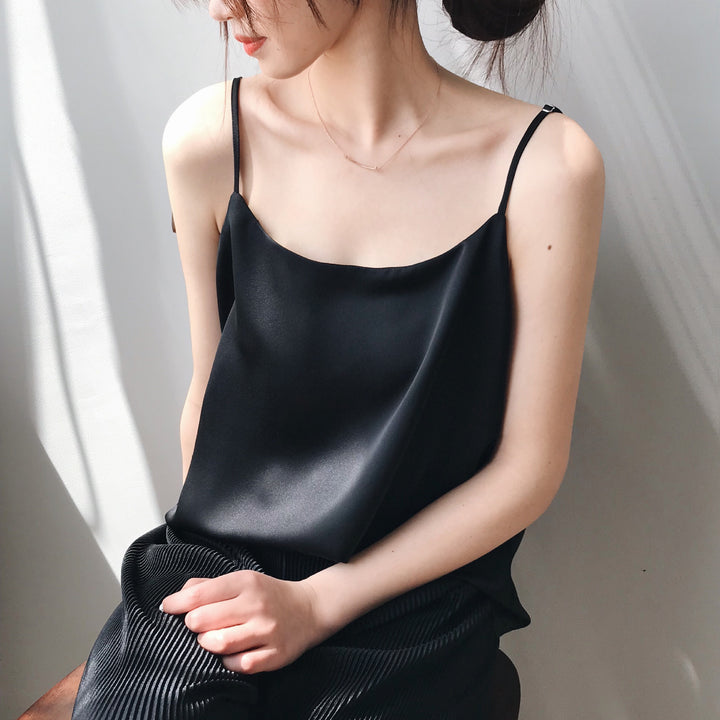 Ladies luxury satin top spaghetti Lune London