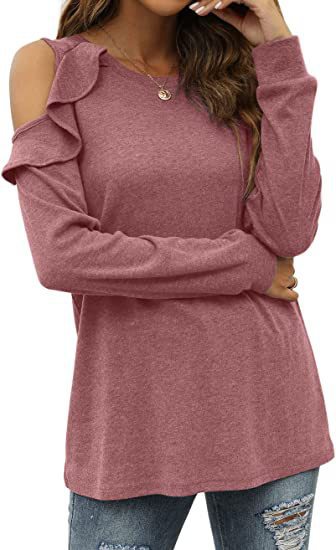 Long sleeve t-shirt for women with cut-out sleeves and ruffle detail Lune London