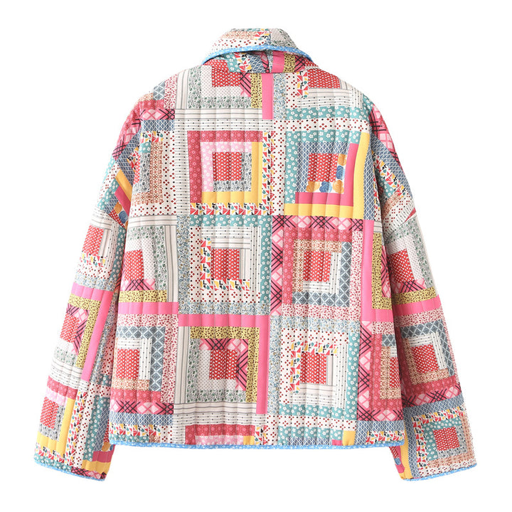 Quilted patchwork jacket for women with a colorful design and practical pockets Lune London