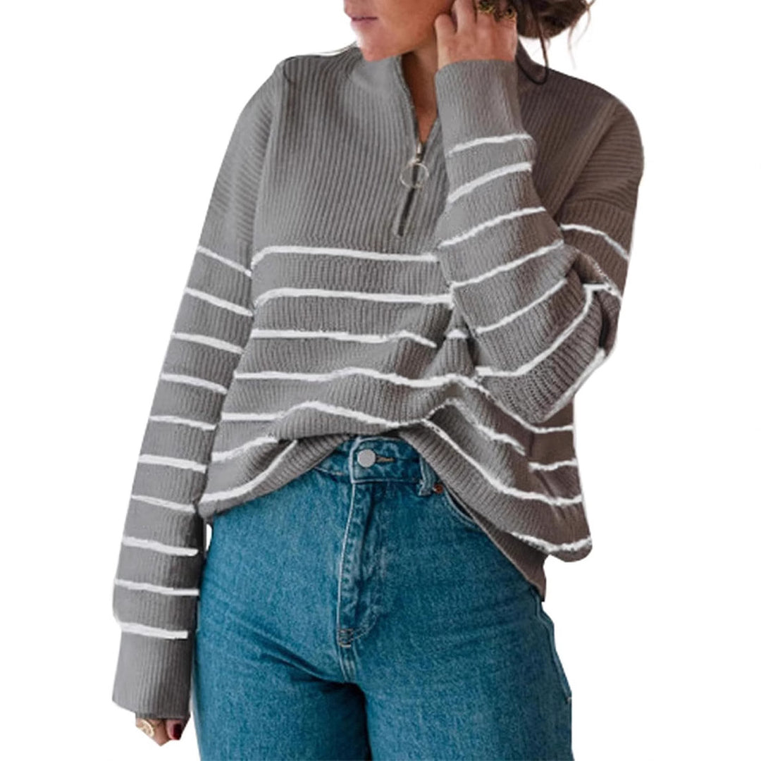 Casual sweater for women with short zipper and striped pattern Lune London
