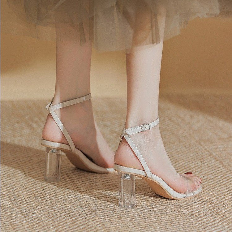 Women Transparent Strap Sandals with Elegant Block Heel Lune London