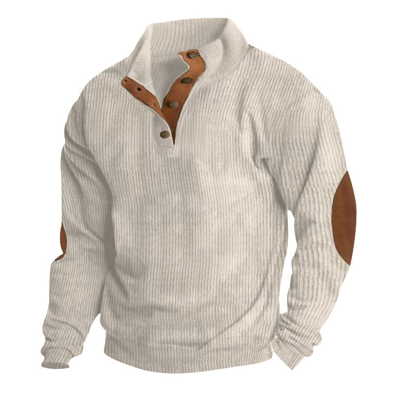 Trendy knitted sweater for men with button placket and leather applications Lune London