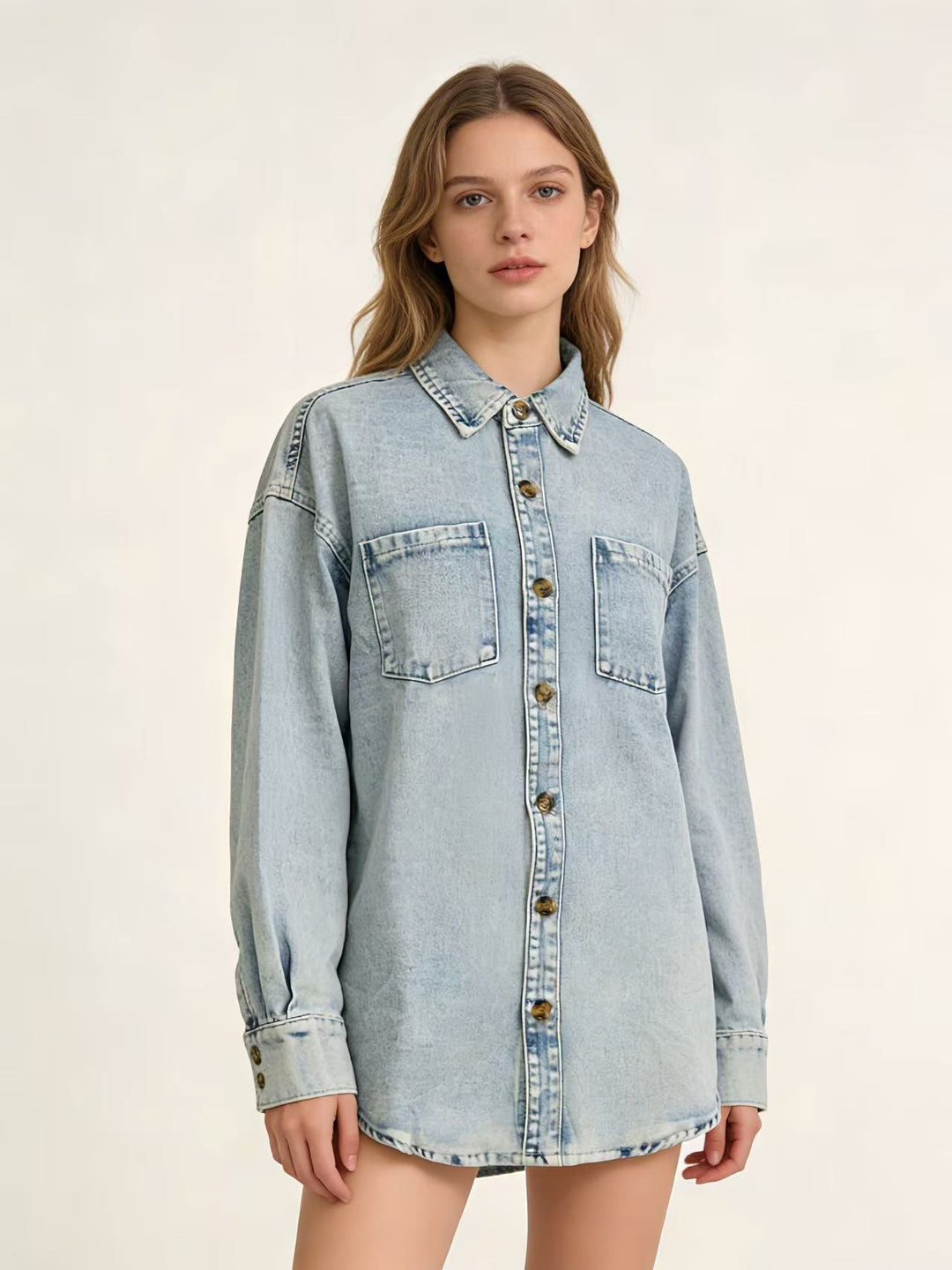 Women Oversized Denim Shirt with Patch Pockets Lune London