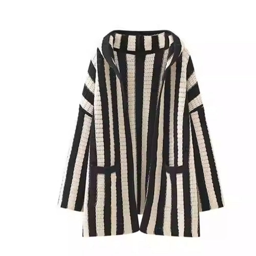 Ladies oversized knit poncho with graphic stripe pattern Lune London