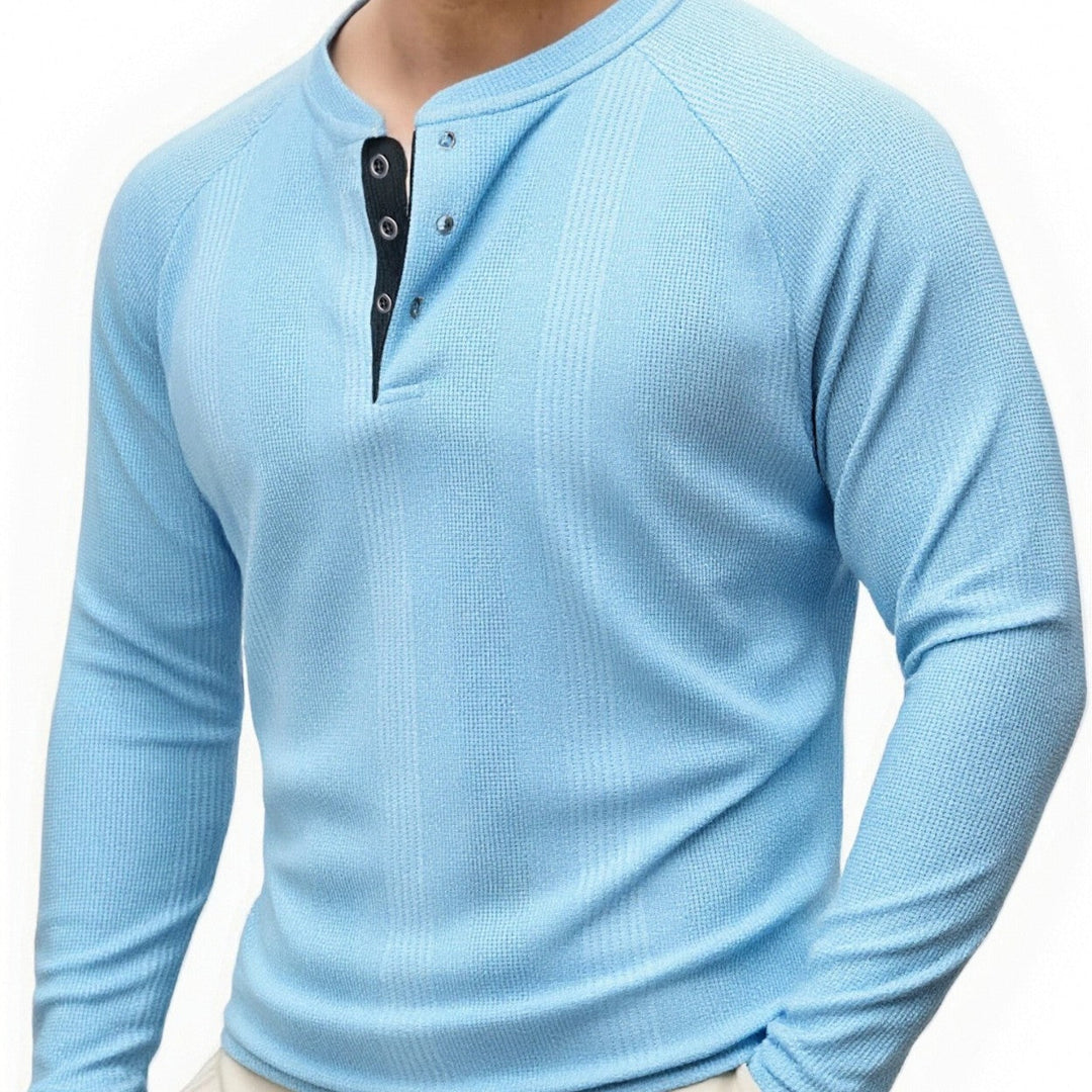 Men's Long Sleeve Henley Shirt with Structured Surface Lune London