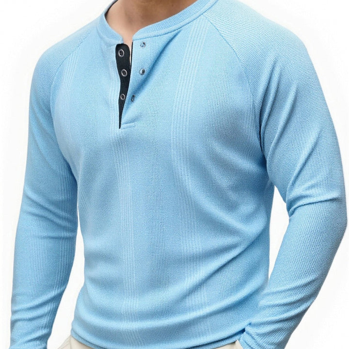 Men's Long Sleeve Henley Shirt with Structured Surface Lune London