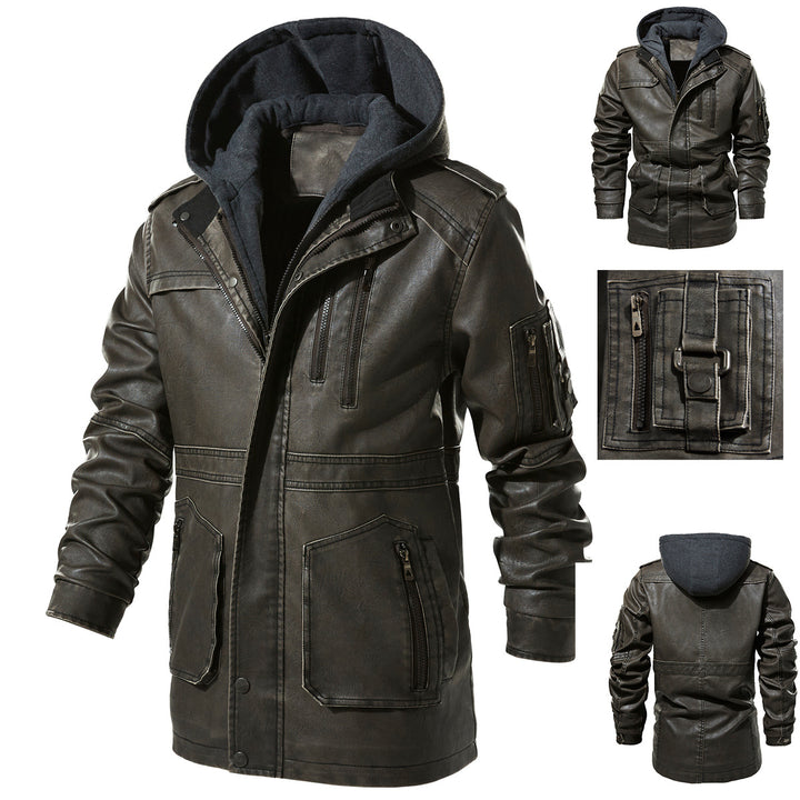 Men's faux leather jacket with hidden hood Lune London