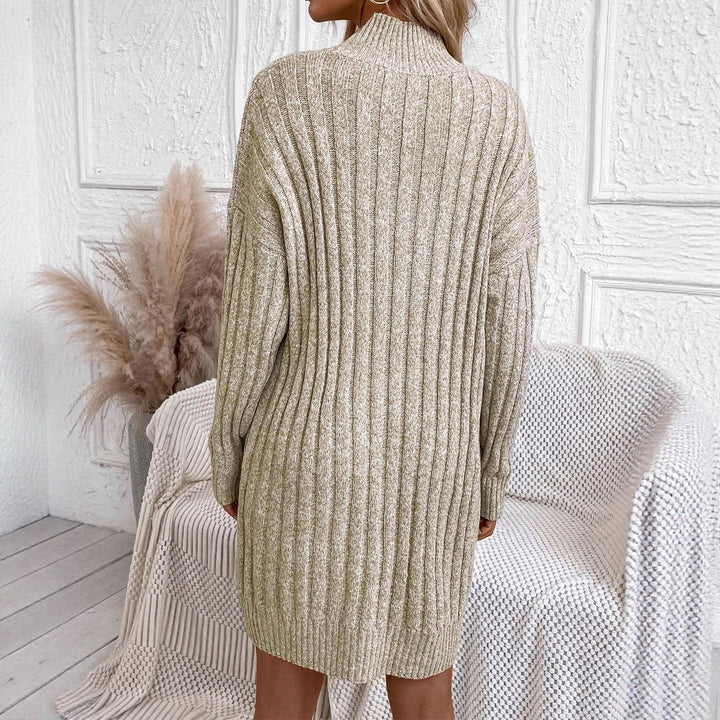 Knit dress for women with high collar and textured rib pattern Lune London