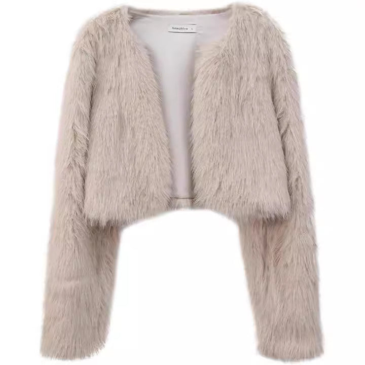 Ladies Short Plush Open Cut Jacket Lune London