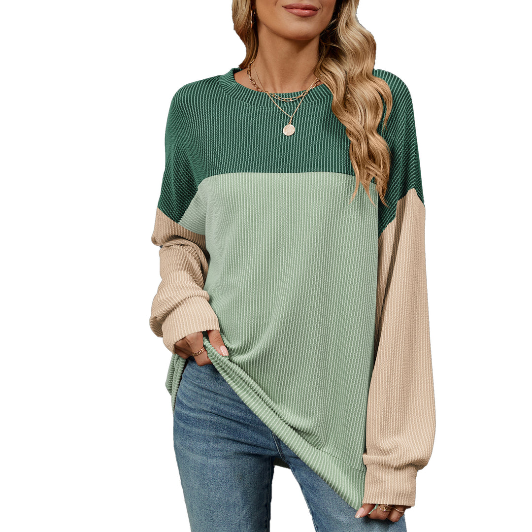 Women's sweatshirt with a trendy ribbed design and contrasting color sleeves Lune London