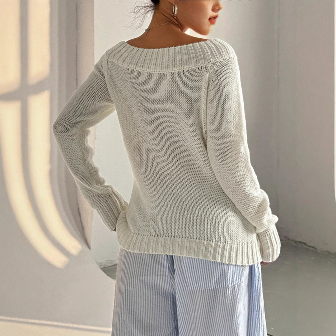 Pull en tricot pour femmes avec larges épaules et motif texturé Chic & Stil