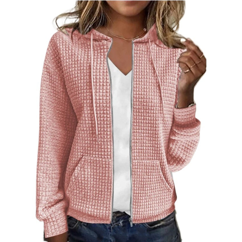 Casual waffle piqué zip hoodie for women Lune London