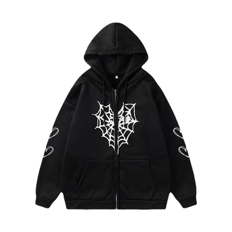 Ladies hoodie with dynamic spider web design Lune London