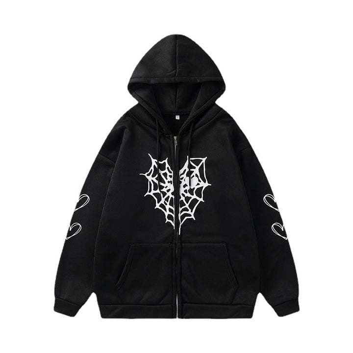 Ladies hoodie with dynamic spider web design Lune London
