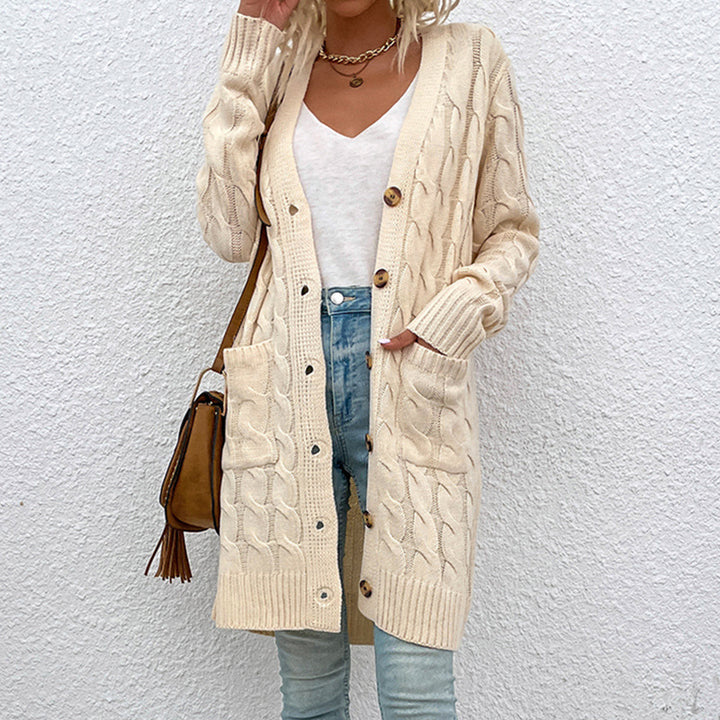 Women's cardigan with deep V-neck and elegant cable pattern Lune London