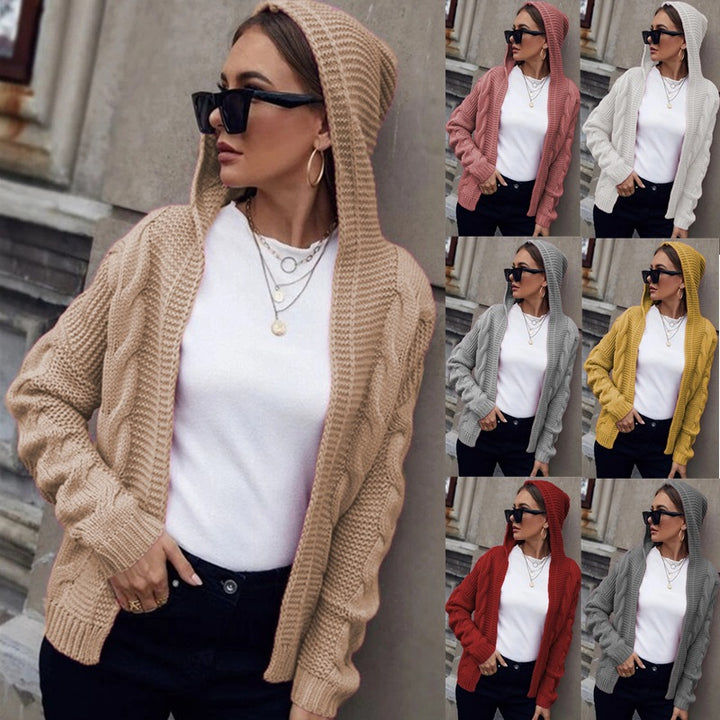 Cardigan tricot épais pour femmes avec capuche et motif de câble texturé Chic & Stil