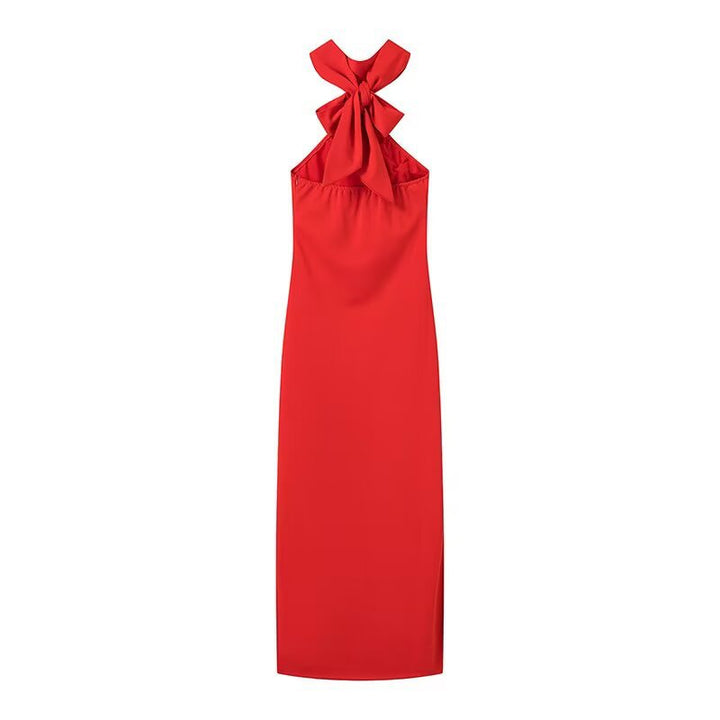 Maxi dress for women with a playful halter neck and an elegant bow. Lune London