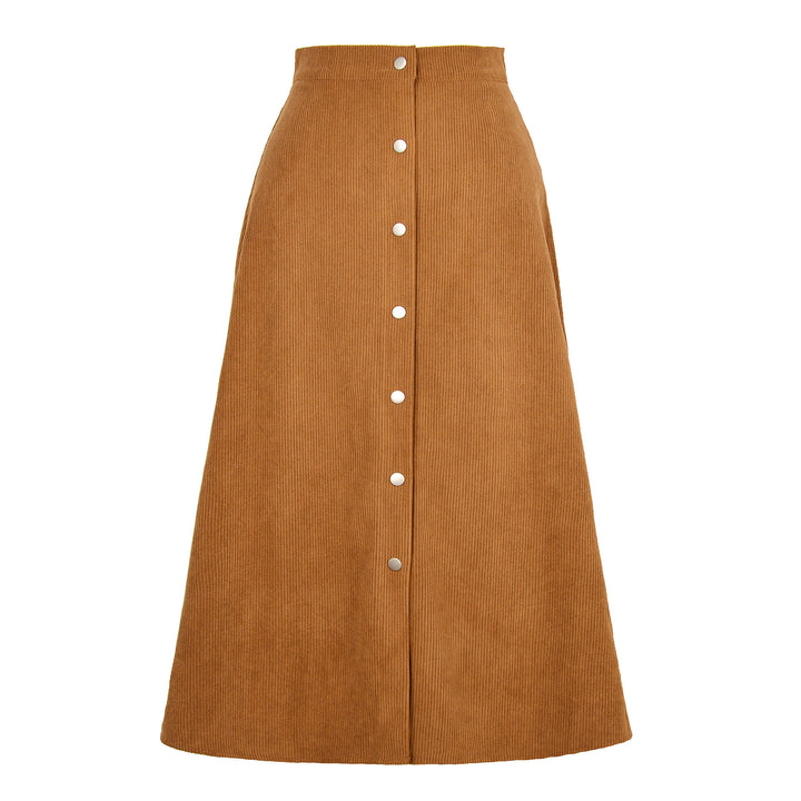 Long corduroy skirt for women with button placket Lune London