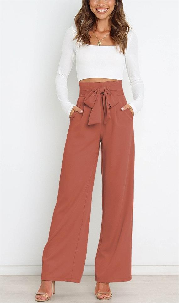Wide fabric trousers for women with a tie belt and stylish pockets Lune London