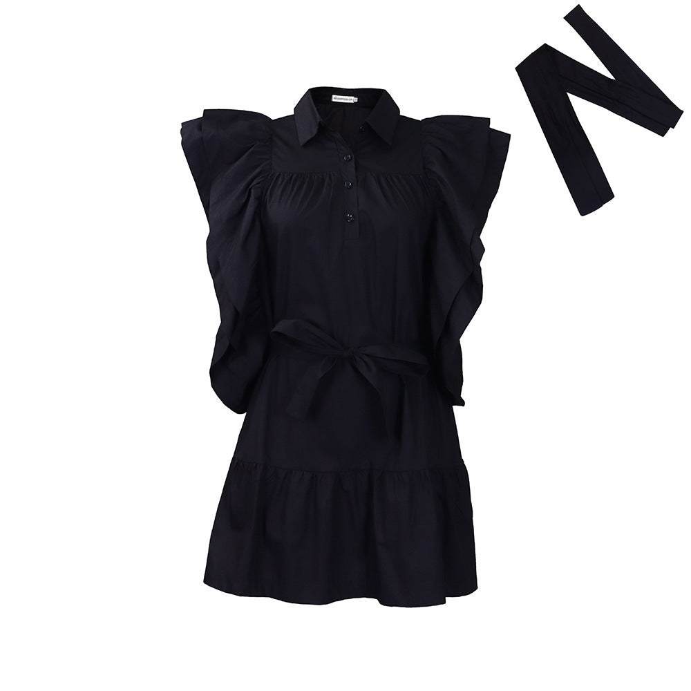Shirt dress for women with voluminous ruffle sleeves and a belt at the waist Lune London