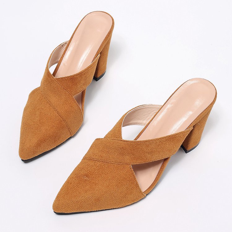 Women’s mules with elegant crossover strap and comfortable block heel Lune London