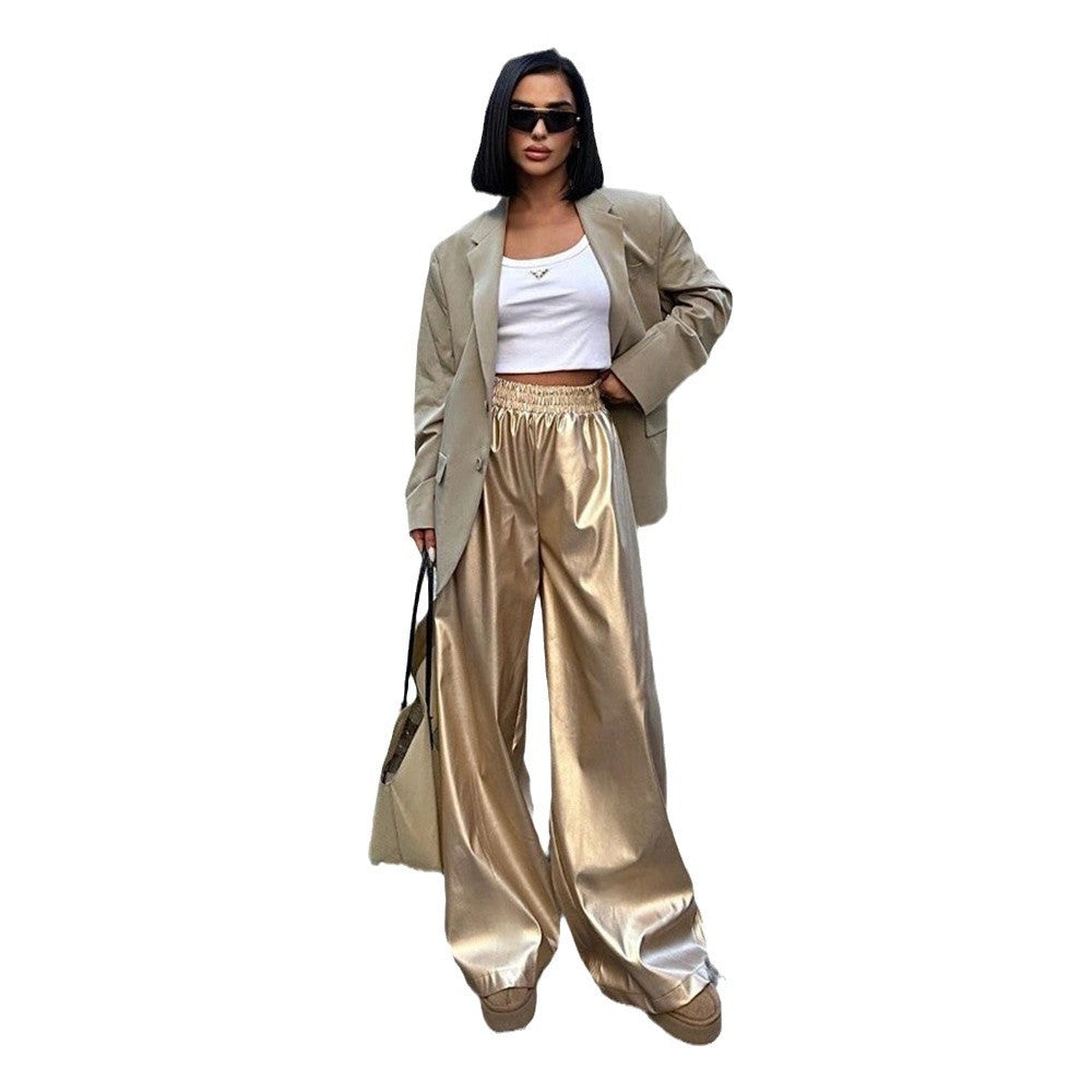 Elegant leather pants for women with a loose fit and elastic waistband Lune London