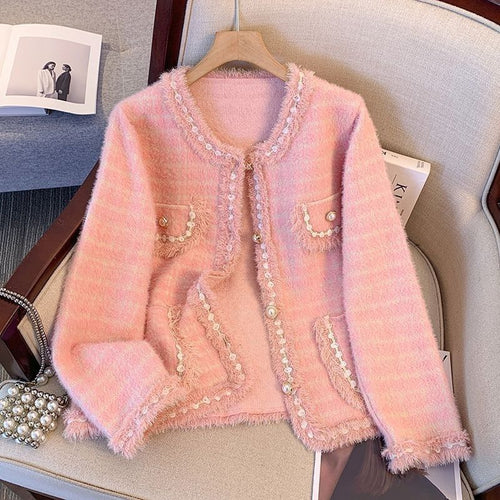 Cardigan confortable pour femmes avec perles décoratives et détails à franges Chic & Stil
