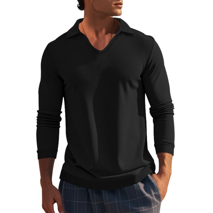 Men's long sleeve T-shirt with modern V neck and textured design Lune London