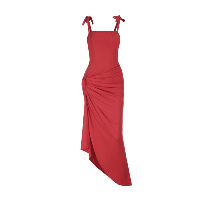 Women's Elegant Maxi Dress with Asymmetrical Hem and Seductive Split