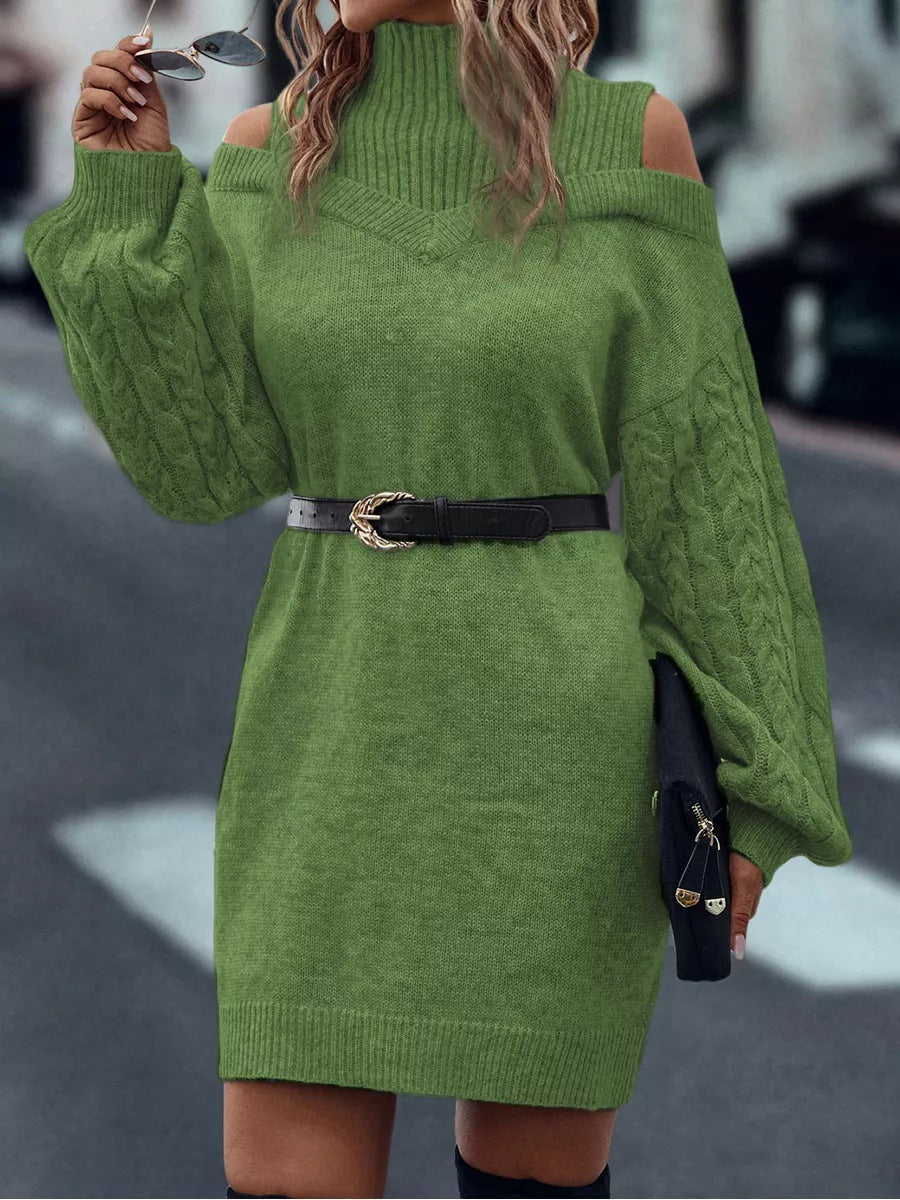 Knit dress for women with an off-the-shoulder design and high collar Lune London