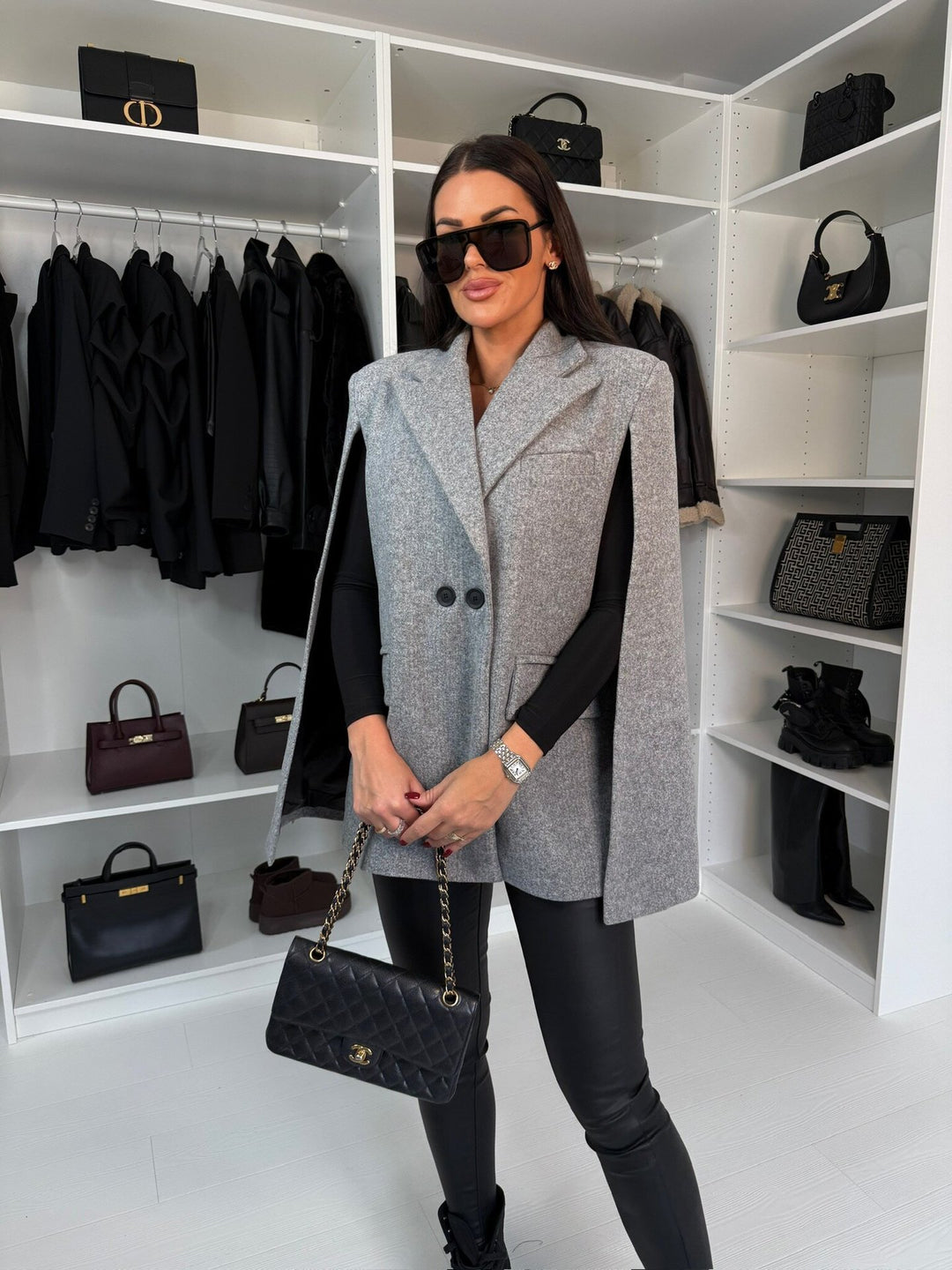 Ladies Elegant Wool Gilet with Hood and Double Breasted Lune London